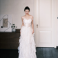 Off Shoulder Sheer Leaf Petal Tulle Bridal Gown, Boned Corset Wedding Dress  NV7362
