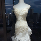Ivory Strapless Mermaid Evening Gown Hand Pearl Beading Striped Sheer Tulle Tiered Ruffle Long Prom Dress  NV7011