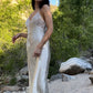 Ivory Stunning Floral Lace Adjustable Spaghetti-Shoulder Floor-Length Edgy Long Satin Cocktail Party Dress party dress nv4105