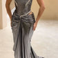 Silver tube top rhinestone fashionable waist-baring long ball gown evening dress nv2931