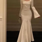 Long Sleeve White Mermaid Maxi Ball Gown Elegant Evening Dress Party Dress nv2309