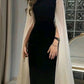 Black and white simple elegant white long tulle sleeves long ball gown evening dress party dress nv2439