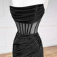 Simple and elegant off-shoulder satin black long satin ball gown evening dress nv2752