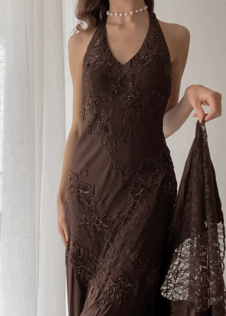 Brown vintage elegant suspender lace spaghetti strap long satin ball gown evening dress nv1375