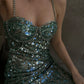 Green shiny sequins long evening dress homecoming dress cocktail party dress nv4759