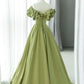 Green A-Line Satin Long Ball Gown Evening Dress nv2164