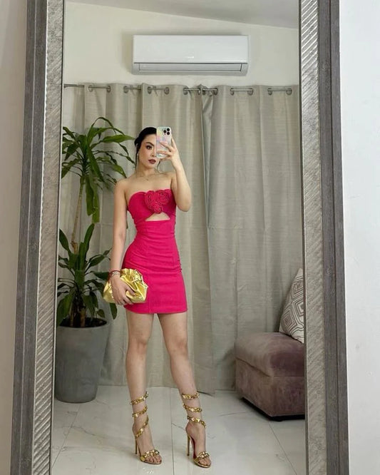 Pink Rose Elegant Bodycon Homecoming Dress Short Party Dress Prom Dress nv1895