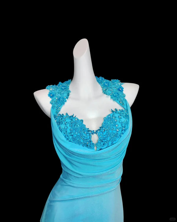 Blue Beaded Backless Long Chiffon Ball Gown Evening Gown Graduation Gown nv4400