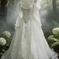 Weißes, langes Retro-Abendkleid, Brautkleid im Waldstil, schlichtes Brautkleid NV6812