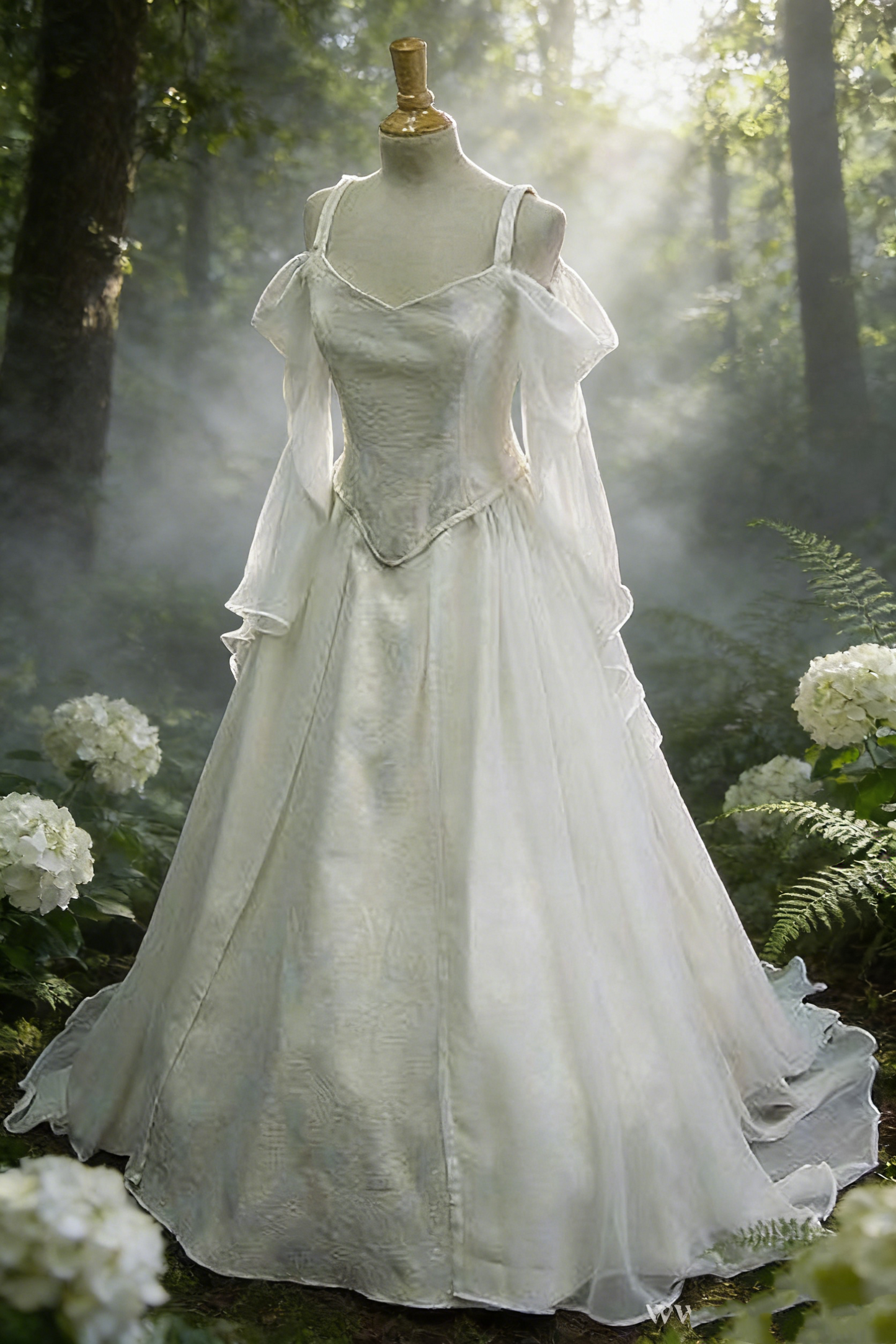 Weißes, langes Retro-Abendkleid, Brautkleid im Waldstil, schlichtes Brautkleid NV6812