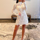 White Long Sleeve A-Line Lace Homecoming Dress Prom Gown Party Dress nv2059