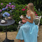 Light Sky Blue 2 Piece Sleeveless Satin Ball Gown Garden Party Evening Dress nv2170