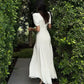 White V-neck Black Bow Short Sleeve Slim Fit Long Ball Gown Evening Dress nv2047