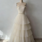 (Exclusive Original Design Dress)Sleeveless Ivory Tulle Gown | Fairy Luxury Lace Pearl Belt Tiered Ball Dress for Gala Gathering NV6305