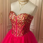 Pink Sequin Beaded Short Tulle Princess Homecoming Dress Birthday Party Dress nv4712