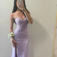 Purple Mermaid Elegant Sweetheart Neck Strapless Slim Lace Long Prom Dress Guest Bridesmaid Dress Evening Dress Party Dress nv2423