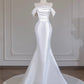 White Elegant Backless Long Mermaid Bodycon Satin Train Prom Dress Evening Gown nv4965