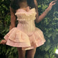Pink Fashion Satin Lace Short Homecoming Dress Birthday Party Dress nv4695