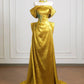 Gold Applique Elegant Long Satin Prom Dress Evening Gown nv4954