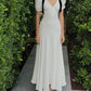 White V-neck Black Bow Short Sleeve Slim Fit Long Ball Gown Evening Dress nv2047