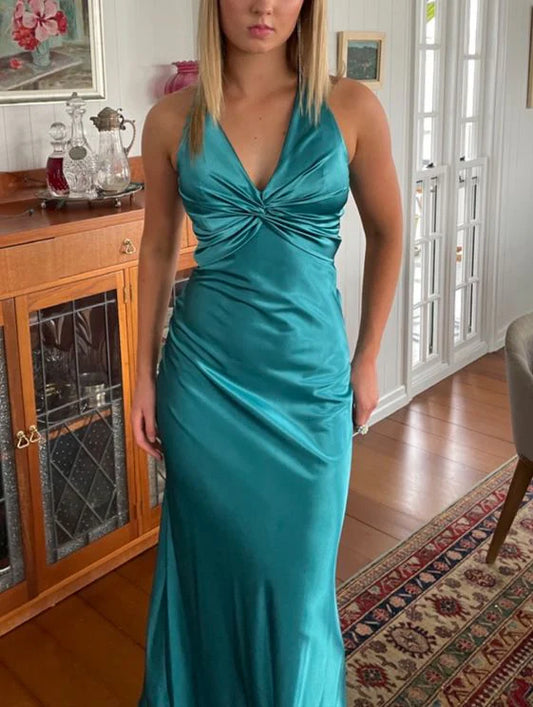 Blue Fashion Sleeveless Sexy Off-the-shoulder Long Satin Party Dress Prom Gown Evening Gown nv2284