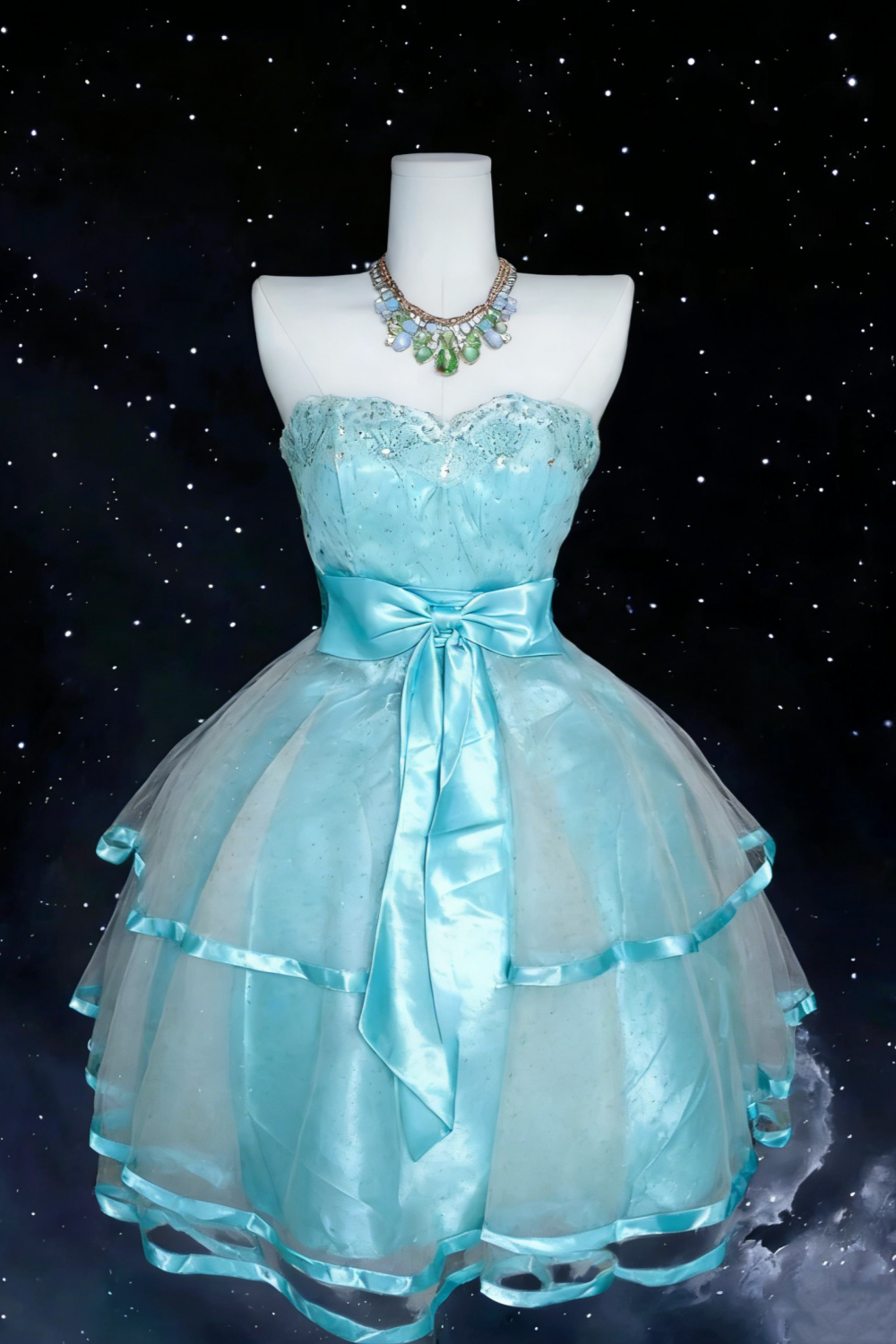 Mint Ice Blue Princess Dress: Galaxy Starlight Stitched in the Hem NV6836