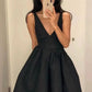 Black V-neck halter satin short prom dress evening homecoming graduation dress birthday dress nv2147