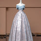 Blue Floral Elegant Fashion Long Satin Prom Dress Evening Dress Party Dress nv4743