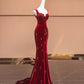 Red Exquisite Beaded Long Velvet Mermaid Slim Prom Dress Evening Dress Party Dress nv4730