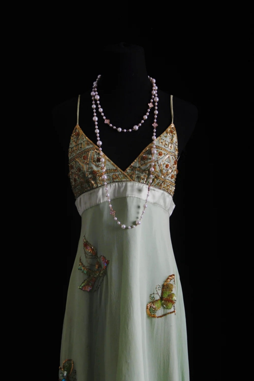 NiceVestidos--Dreamy Handmade Beaded Now trending Niche Luxury Fairy Tale Mint Green Chiffon Beaded Bird Appliqué Spaghetti Strap Slim Long Prom DressNV5792