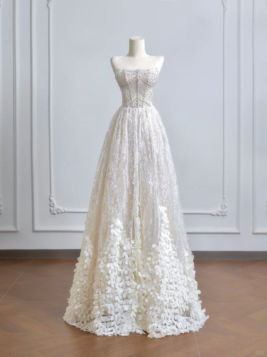 White shiny gorgeous palace princess long Bead lace tulle sequined floor-length ball gown evening gown graduation gown nv5106