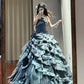 NiceVestidos--Blue vintage exquisite beaded long multi-layer tulle ball gown princess 16th birthday dress fairy tale sea daughter NV5666