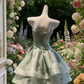Mint Green Shimmer Organza Thin Spaghetti Strap Gown - Sweet Ethereal Asymmetric Layered Dress  NV6785