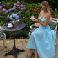 Light Sky Blue 2 Piece Sleeveless Satin Ball Gown Garden Party Evening Dress nv2170