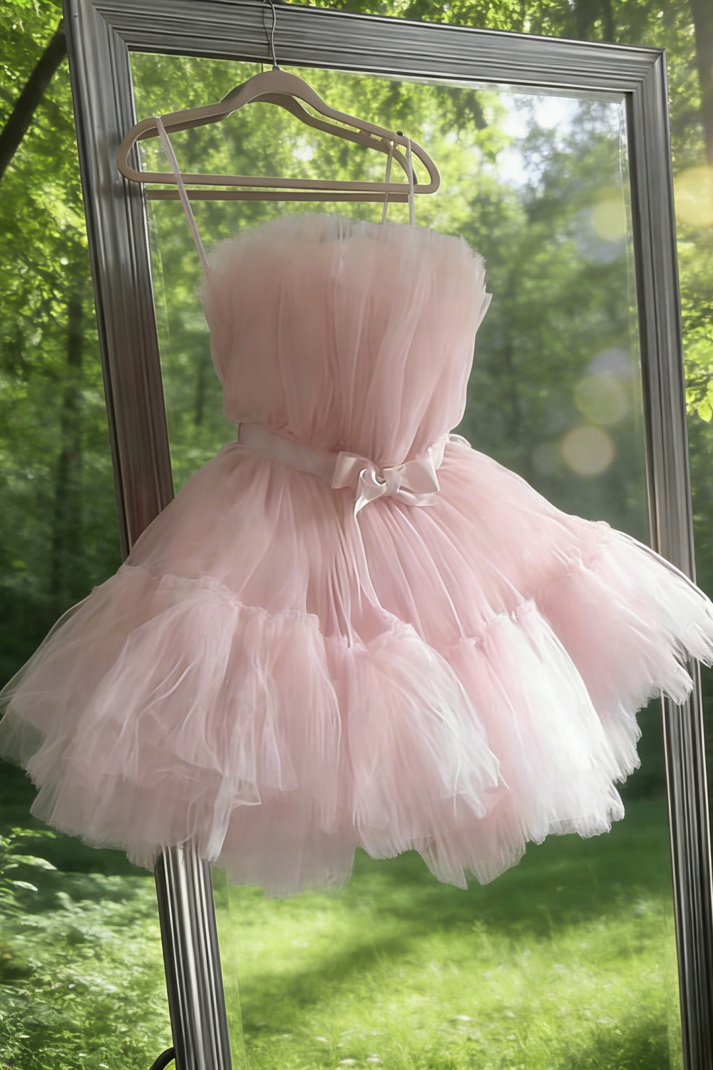 Blush Pink Strapless Multi-Layer Tulle Gown - Sweet Lolita Style Puff Mini Dress NV6791