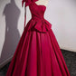 Hot Pink Satin One Shoulder Bow Long Ball Gown Evening Dress nv1904