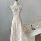 Champagne retro streamer beautiful palace style birthday dress Locke pearl brooch spaghetti strap long chiffon ball gown evening dress party dress nv4114