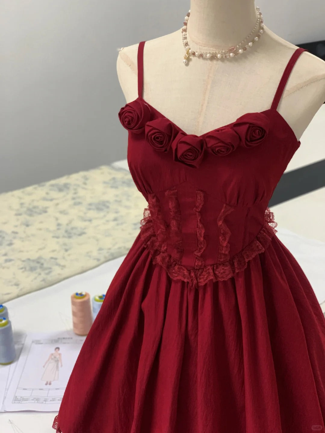 Red floral sweet short tulle homecoming dress prom dress birthday dress nv4525