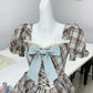 NiceVestidos--💕Blue retro homecoming dress with hazelnut latte plaid lace collar, bow tie, V-shaped lace waist and tie-backs. American retro tutu skirt plaid pattern, millennial sweet and elegant. NV5667