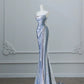 Silver Gorgeous Shiny Mermaid Elegant Long Satin Ball Gown Evening Dress Graduation Dress nv4337