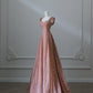 Pink Gold Shiny Sequins Elegant Long Satin Ball Gown Evening Dress nv4340