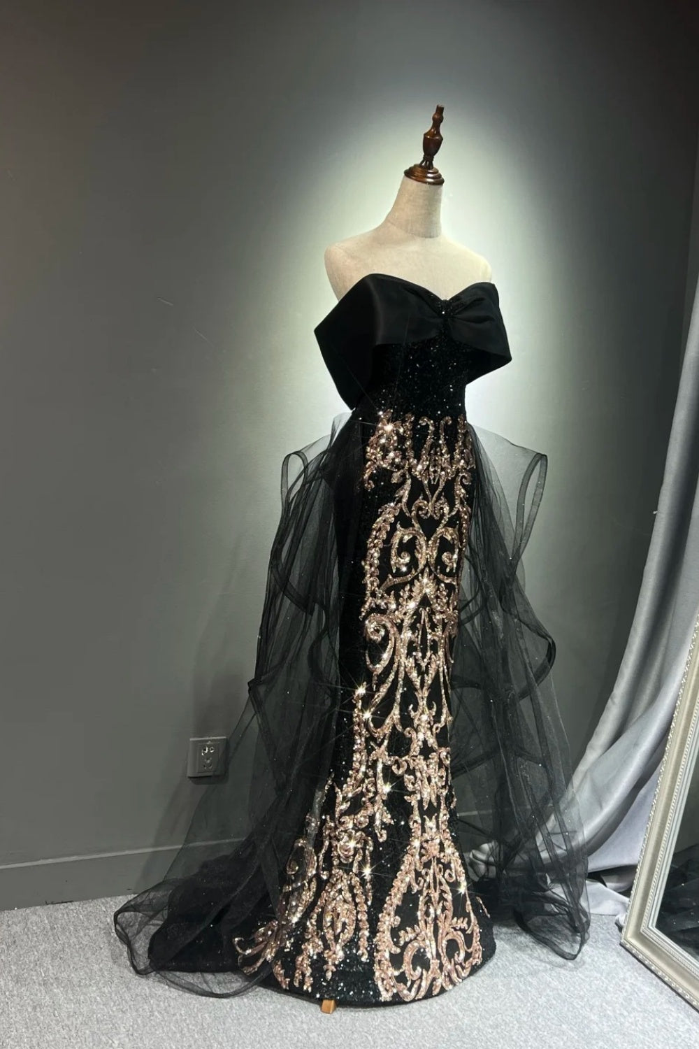 Black Gorgeous Gold Long Ball Dress NV6623