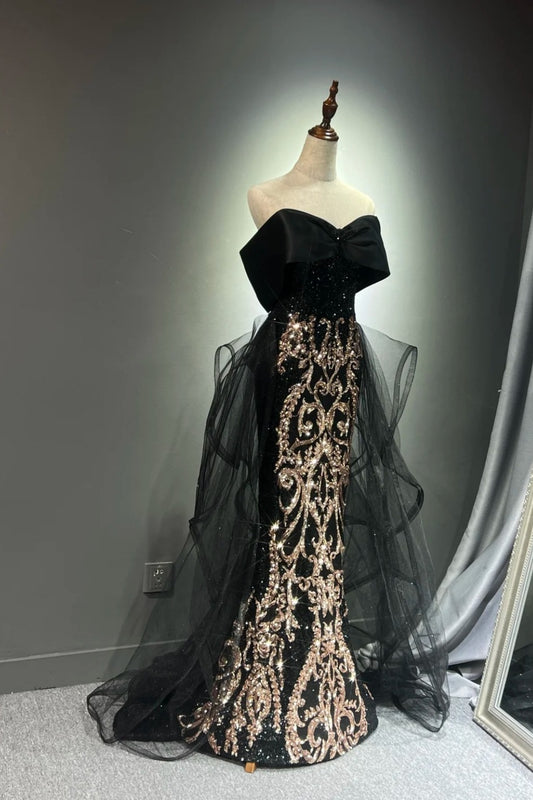 Black Gorgeous Gold Long Ball Dress NV6623