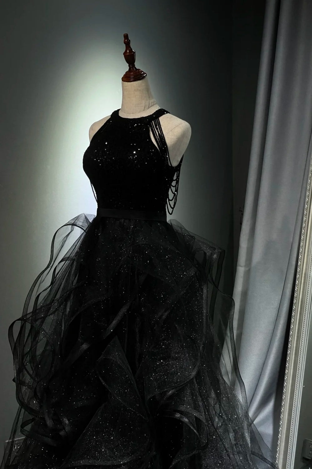 Black shiny long ball gown NV6624