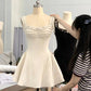 Black/White Sweet Beaded Short Satin Homecoming Dress Prom Dress Birthday Dress nv4517