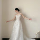 White Veil Flower Garden Strapless Embroidery Train Wedding Dress NV6573
