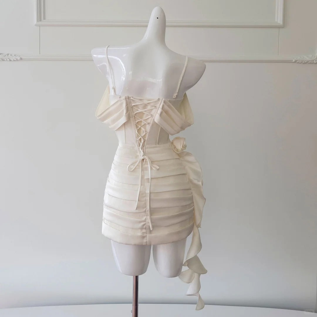 Ivory White Short Satin Homecoming Dress Prom Dress Birthday Party Dress nv4668