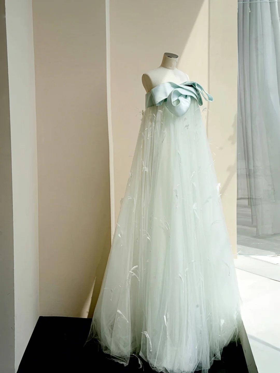 Mint Green Tulle Long Satin Ball Gown Evening Dress Party Dress nv4685