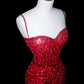 NiceVestidos--Blazing Shine Style：Scarlet Sequin - Embellished Spaghetti - Strap Mermaid Floor - Length Evening Dress NV5816