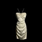 White Shiny Fashion Suspender Short Satin Homecoming Dress Birthday Party Dress nv4288